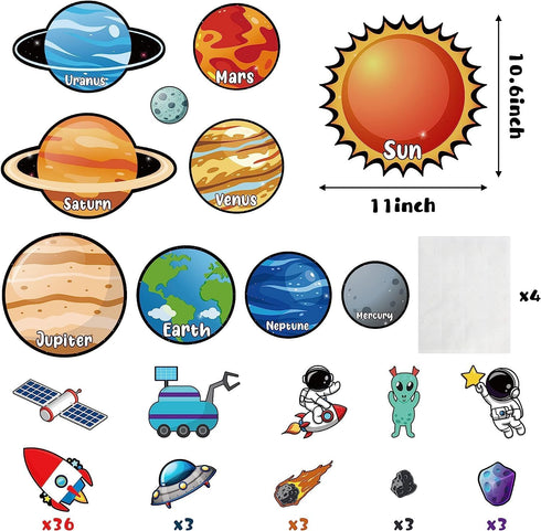 BeYumi 63pcs Back to School Outer Space Cutouts, Planet Rocket Themed Party Supplies, Classroom Decoration