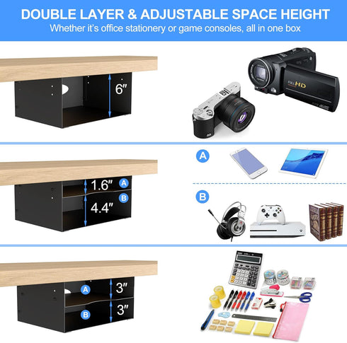 GOME Under Desk Storage Metal Shelf, Double Layer Adjustable Tray Organizer for Office Desks