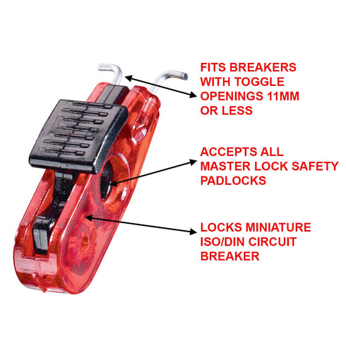 Master Lock S2390 Miniature Circuit Breaker Lockout, Red, Standard Toggles