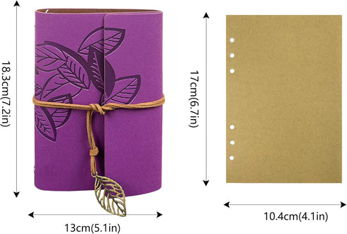 HARDCOVER JOURNAL Writing Notebook - Vintage Leaf Series, Antique Handmade Bound Daily Notepad, (Leaves, Purple)