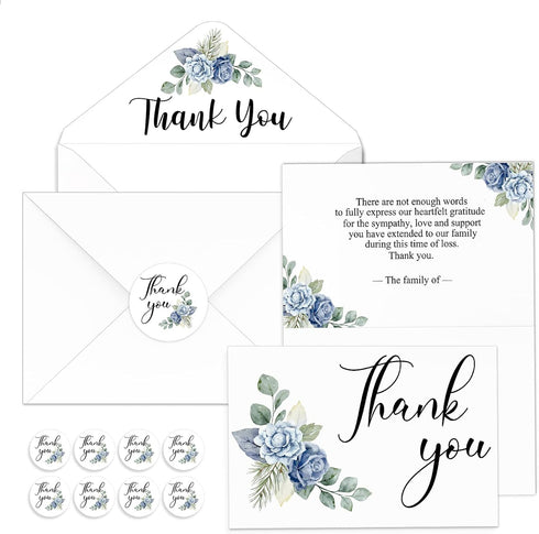 Fumete 50 Set Funeral Thank You Cards with Envelopes and Stickers Thank