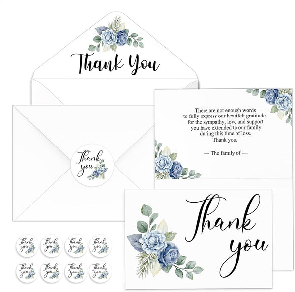 Fumete 50 Set Funeral Thank You Cards with Envelopes and Stickers Thank
