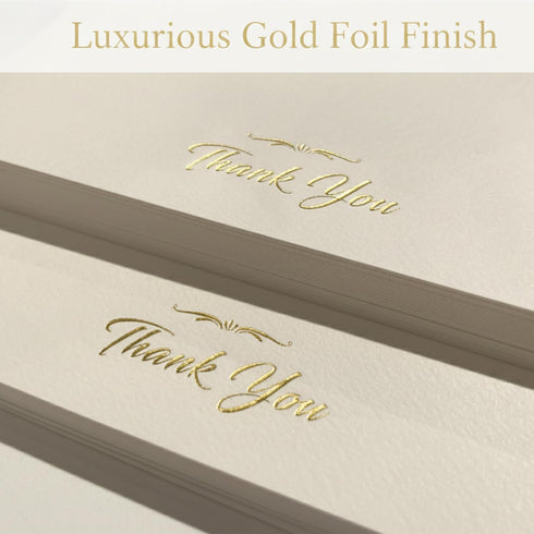Papierville 24 Pack 4x6, Thank You Cards with Envelopes & Stickers Ivory Gold Foil Flat Notecards Thick Matte Paper