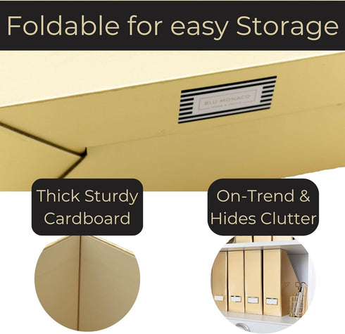 Gold Magazine File Holder - Set of 4 Gold Office Organizers, File Folder Holder Magazine Boxes for Office