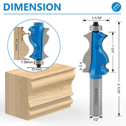 2Pcs Set 1/2 Inch Newdeli Architectural Molding Router Bit Shank Picture Frame Decorative Router Bits for Crown