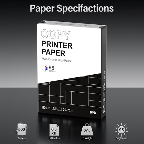 8.5 11, 20lb, 3 (1500 95 M&G Multipurpose Copy Printer Paper, x Ream Sheets), Bright, White
