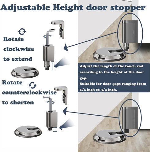 HOOFUS Mechanical Floor Door Stopper, Adjustable Height Door Holder for 3/4 Inch High Door Gaps, Indoor Windproof Door