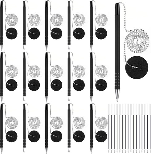Security Pen Set with Bead Chain and Pen Holder, Desktop Pens with Chains, Blank Ink Refills for Office Bank Supplies,