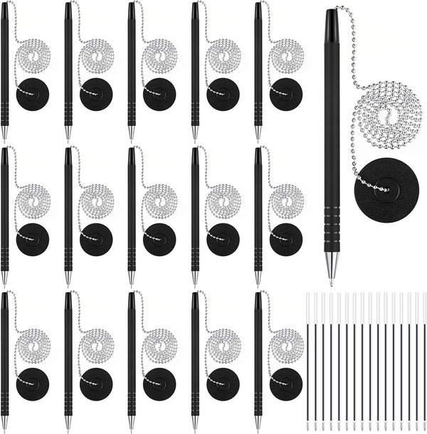 Security Pen Set with Bead Chain and Pen Holder, Desktop Pens with Chains, Blank Ink Refills for Office Bank Supplies,