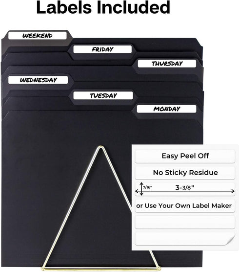 Dunwell Plastic Black 3-Tab Folders, 12 Pack Sturdy File Folders for 8.5x11 Documents