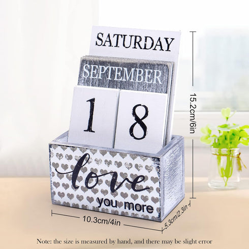 Notakia Perpetual Calendar Wooden Calendar Blocks Vintage Wood Block Calendar for Home Office Desk Accessories Week