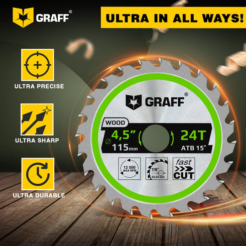 GRAFF 4-1/2 Inch Circular Saw Blade, 24-Teeth Grinder Blade for Wood, Plywood, Drywall, MDF, Plastic Cutting