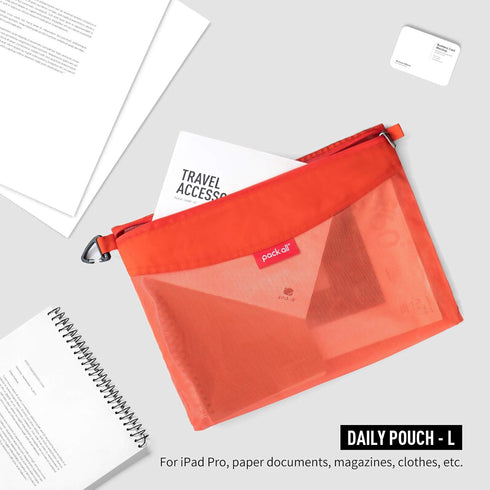 Pack All Water-resistant Zipper Pouch, Large Mesh Bags for Storage, Travel, Office (Orange)