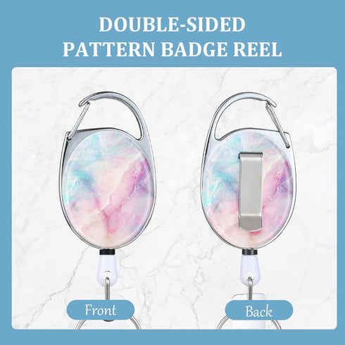 Badge Reels Retractable, Double Sided Color Print Pattern Badge Holders with Keychain and Clip
