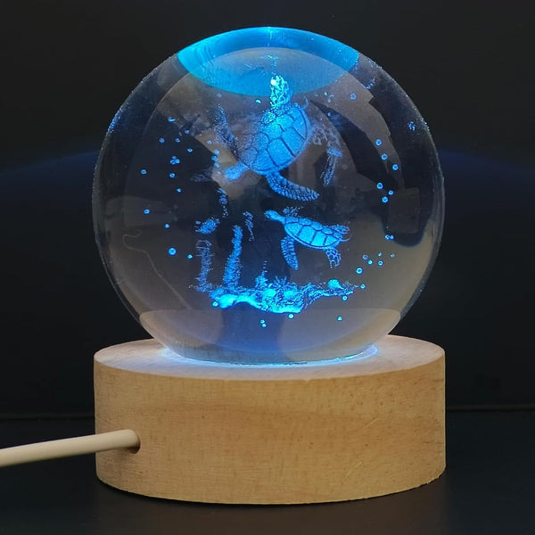 Sea Turtle Crystal Ball Night Light, 2.36 Inch 3D Engraved Sea Turtle