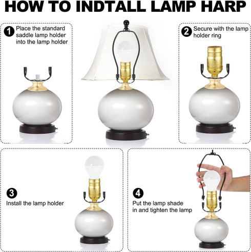 7.5 Inch 2 Set PATIKIL Lamp Harp Kit with Finial, Detachable Shade Bracket Holder, DIY Lighting Accessories for Table