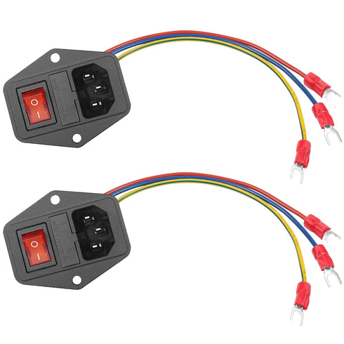 PNGKNYOCN 6A 250V Rocker Switch Power Socket Inlet Module, 10A Fuse with Indicator Light, 2-Pack