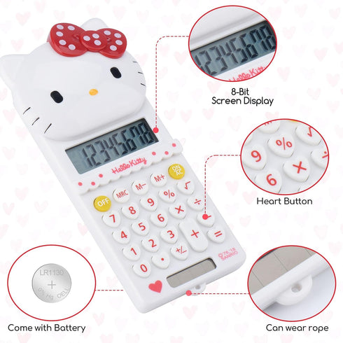 Cute Calculator, 5.9 * 2.6in, 8 Digit LCD Display, Kids Mini Cartoon Handheld Calculator with Batteries