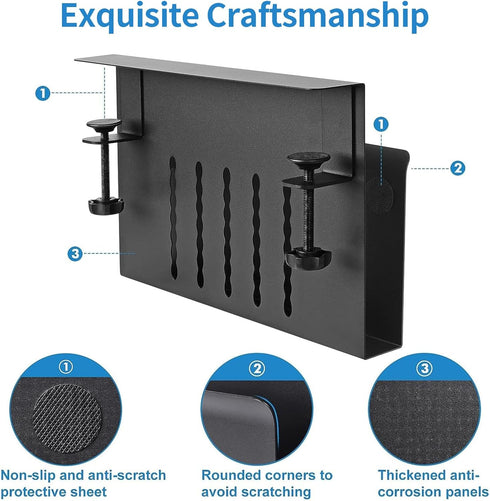 Under Desk Laptop Holder, Clamp On Side Desk Organizer with Anti-Scratch Pad & Magnetic Pen Holder for Flat Edge Desks