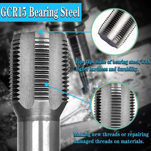 YUENTOEN 5 Piece NPT Pipe Tap Set, NPT Thread Forming Taps, GCR15 Drill Bits for Cleaning, Sizes 3/4", 1/2", 3/8",
