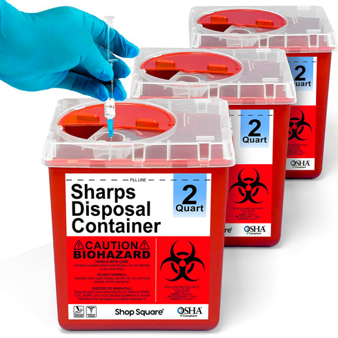 Sharps Containers for Home and Professional Use, 2 Quart Needle Disposal Containers (3 Pack)