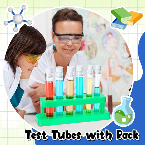 2 Sets Test Tubes with Rack, Clear Plastic Test Tubes with Caps and 6 Holes Holder Rack for Scientific Experiments