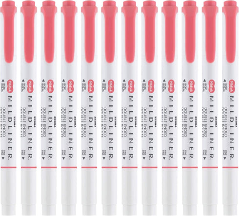 Zebra Pen Mildliner Double-Ended Highlighter Marker Set, 12-Pack, Broad & Fine Point Tips, No Bleed Mild Red