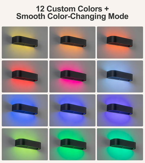 2Pcs 6000mAh 12 RGB Wall Light with Remote Control, LED Indoor Wall Sconce, Rechargeable Battery Powered Wall Lamps