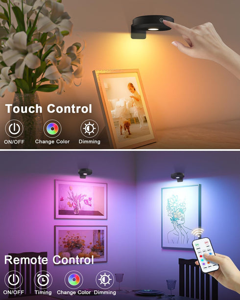 Remote,9 Colors,Dimmable&Timer,Art WILLED RGB Lights,Poster Lights,Battery Operated Rechargeable Picture Light,Puck