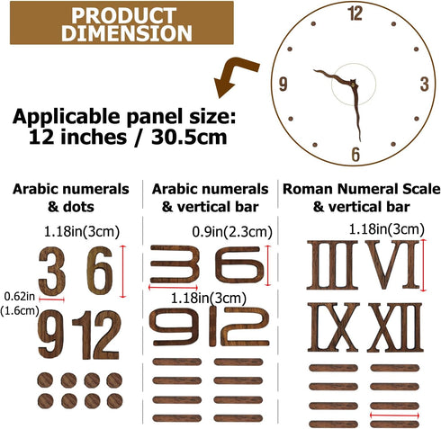 3 Sets Clock Hands and Numerals - CNYMANY Walnut Wood DIY Digital Clock Replacement Parts, Clock Mechanism Kit
