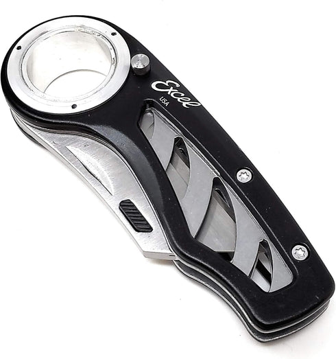Excel Blades Revo Folding Pocket Utility Knife, Heavy Duty Box Cutter with Holster, Anti-Slip Grip, Quick Change Blades