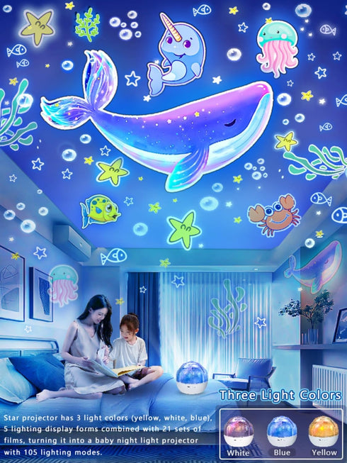 21 Sets 360 Dimmable Night Light for Kids + of Films, Kids Night Light Projector for Bedroom, Ceiling, Projector Night