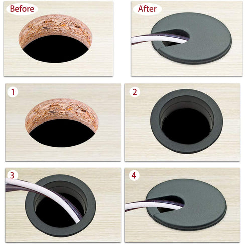 6pcs Desk Grommet, 1-3/8 inch Plastic Wire Cord Cable Grommets Hole Cover for Office PC Desk Organizer (Black)