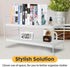 PowerKing 2-Tier Desk Shelf Organizer, Adjustable Bookshelf Storage Rack for Home Office, White Frame + White Wood