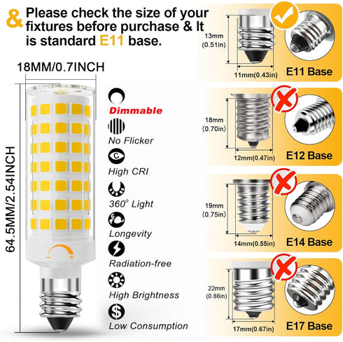 E11 Bulb Dimmable,JDE11 120V 75W Bulbs Equivalent,T3 T4 E11 Bulb,4000K White,7W 750LM E11 Lighting,4 Pack LED Halogen