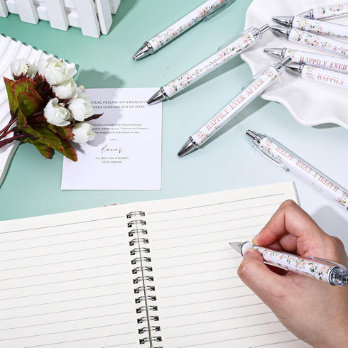 Whaline 24Pcs Retractable Ballpoint Pens for Bridal Shower, Wedding Games, Proposal Favors, Black Ink Floral Picture
