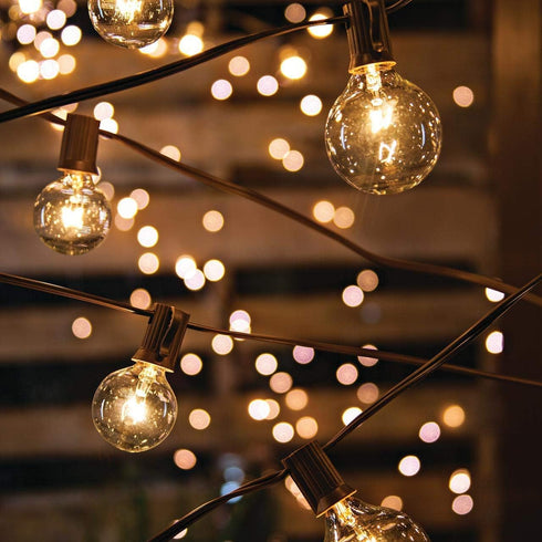 25FT 27 G40 Bulbs (2 Commercial C7/E12 GOOTHY Outdoor String Lights, Hanging Patio Lights String with Clear Globe