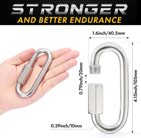 Sprookber Stainless Steel Chain Quick Links - 304 Chain Connector, Screw Carabiner, Set of 6 Chain Hooks