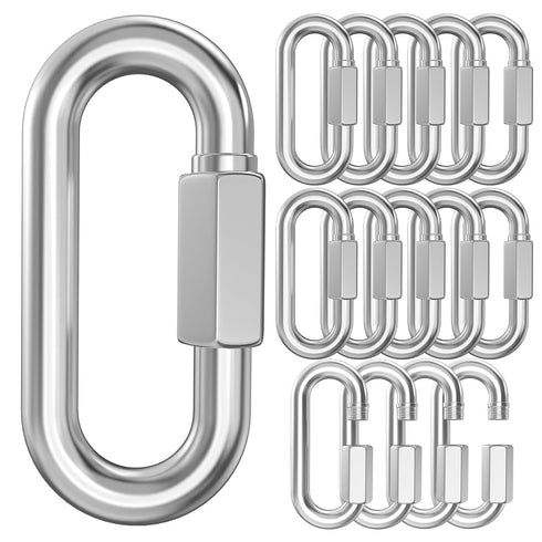 15 Pack Heavy-Duty Chain Hooks Quick Links - 304 Stainless Steel 1/8" Locking Carabiner for Towing