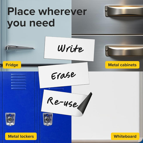 Dry Erase Magnetic Labels - Reusable Sticky Notes for Refrigerator (White, 25)