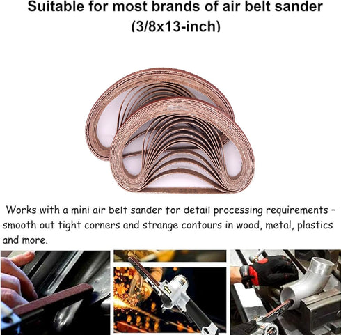 3/8 x 13 Sanding Belts - 120 Grit Aluminum Oxide Belt Sander Paper, 24 Pack (3/8x13in, 120 Grit)