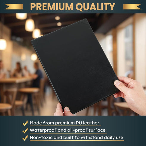 12 Pack 1 8.5" 11" 8.5" 11" View x Menu Holder Menu Covers | Black Leather Menu Sleeves Book Style for Restaurant