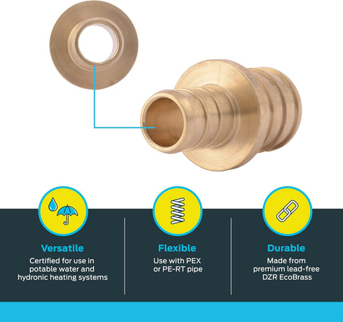 SharkBite 1/2 Inch x 3/4 Inch Crimp Reducing Coupling - Pack of 25, Brass Plumbing Fitting