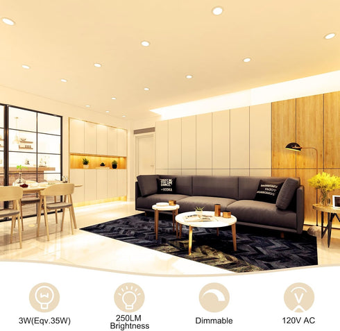 YGS-Tech 2 Inch LED Recessed Lighting, Dimmable Downlight 3W (35W Halogen Equivalent), 2700K Ultra Warm White Ceiling