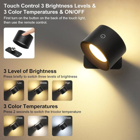 Set 2, 5000mAh 19 Dimmable Lightess Battery Operated Wall Sconce of Rechargeable Wall Sconce with Remote, Colors Wall