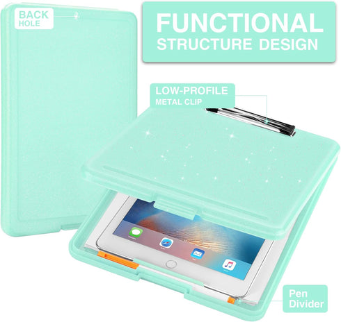 Sooez Glitter Clipboard with Storage, Cute Clip Boards 8.5x11 with Storage, Sparkle Plastic Clipboard Folder for Women, Nurse Accessories Essentials, Office & School Supplies Letter Size A4, Turquoise by Sooez