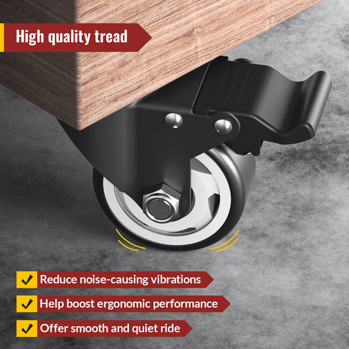 HOLKIE 3 inch Caster Wheels, Industrial Heavy Duty Swivel Casters with Safety Brake, Total Capacity 1000lbs, Pack of 4