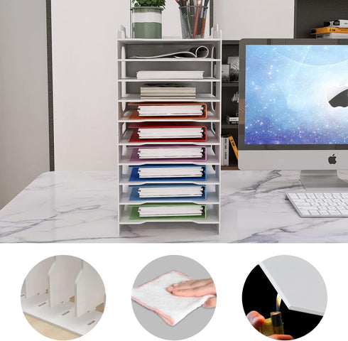 Natwind Stackable Paper Organizer for Desk, 10-Tier White Desktop File Sorter for Home Office, School