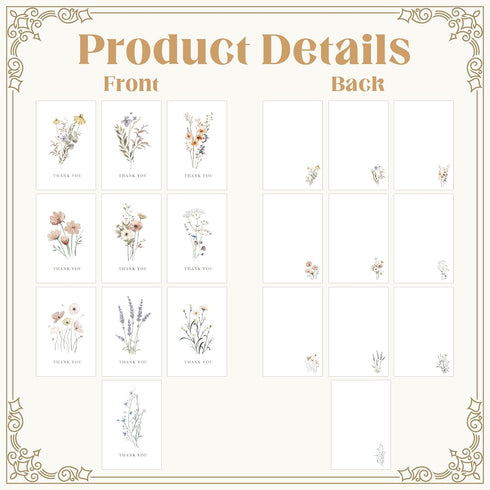 Harsever 50 Pack Floral Thank You Cards with Adhesive Envelopes,Gifts for Funeral Wedding Bridal Showers Baby Showers
