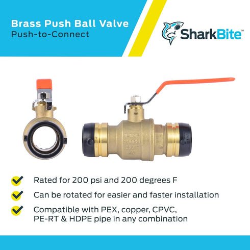 1-1/4 1-1/4 Inch UXLBV35 SharkBite x Ball Valve, Push To Connect Brass Water Shut-Off Plumbing Fitting
